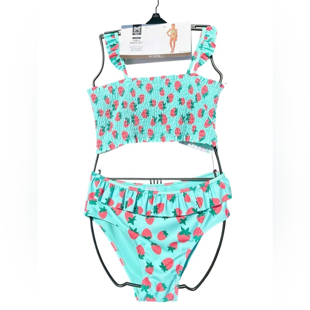 🍓 Girls XL (14/16) Strawberry Bikini Set – UPF 50+ Protection 🍓
